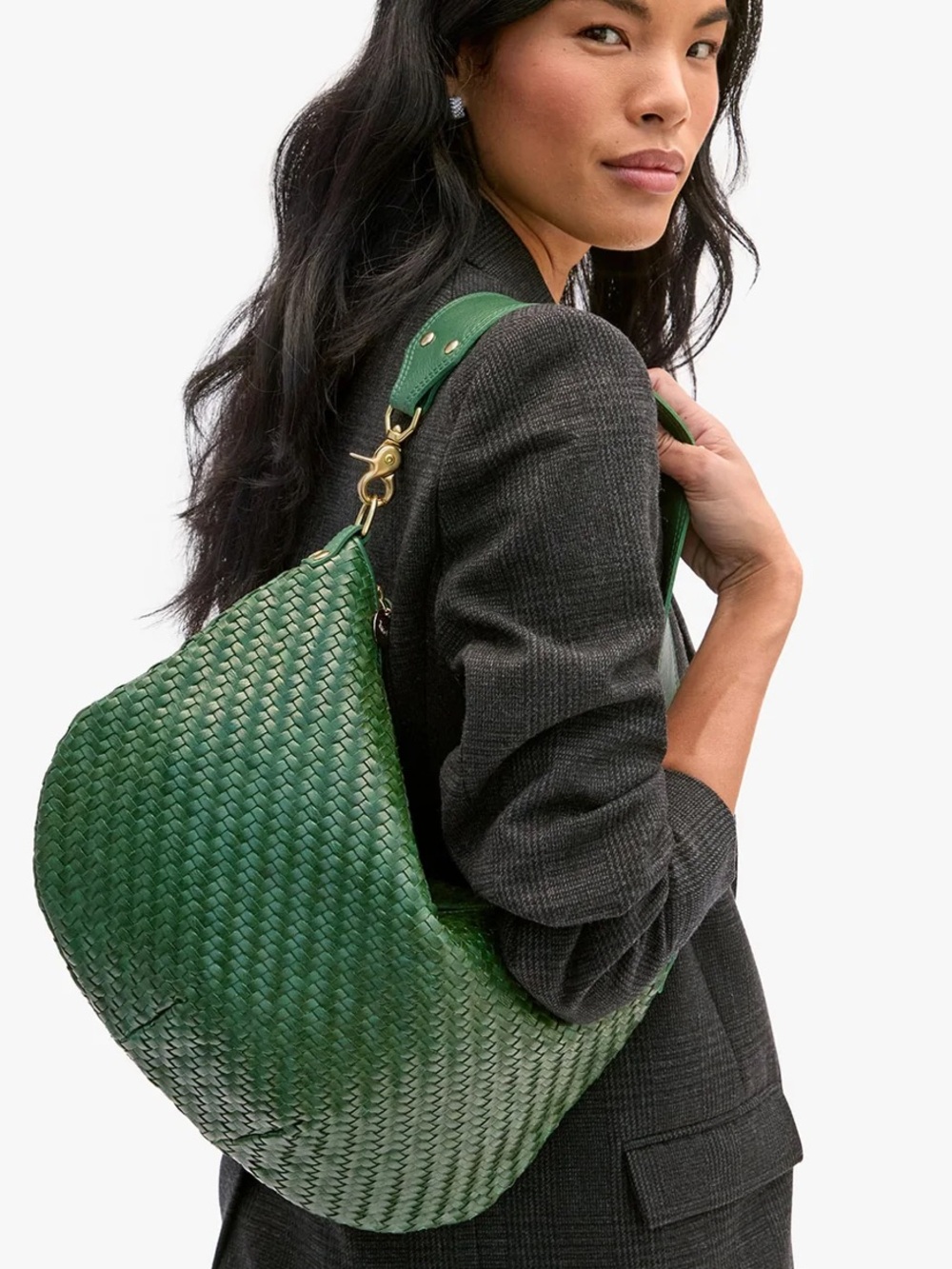 NWOT Clare V. Moyen Messenger Evergreen Woven Zig Zag